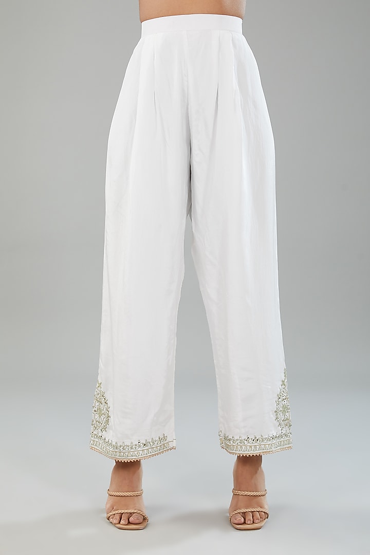 Ivory Silk Thread Embroidered Choga Kurta Set by Angad Singh at Pernia's Pop Up Shop