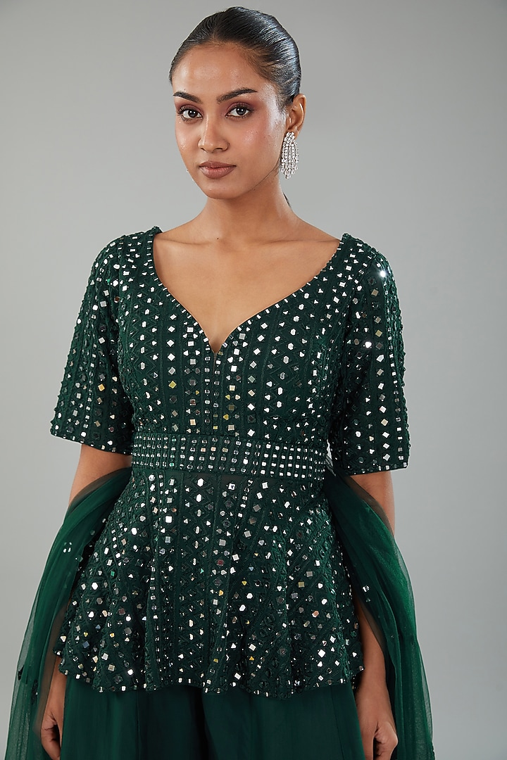 Green Organza Wedding Sharara Set by Angad Singh at Pernia's Pop Up Shop