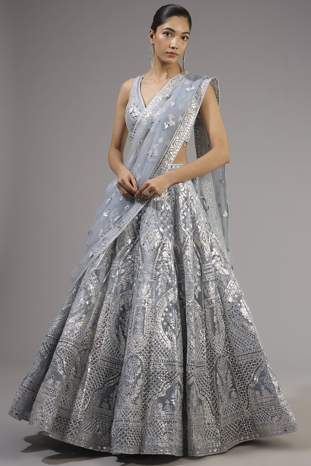 Grey Organza Bridal Lehenga Set by Angad Singh at Pernia's Pop Up Shop