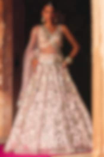 Blush Pink Organza Mirror Embroidered Wedding Lehenga Set by Angad Singh at Pernia's Pop Up Shop