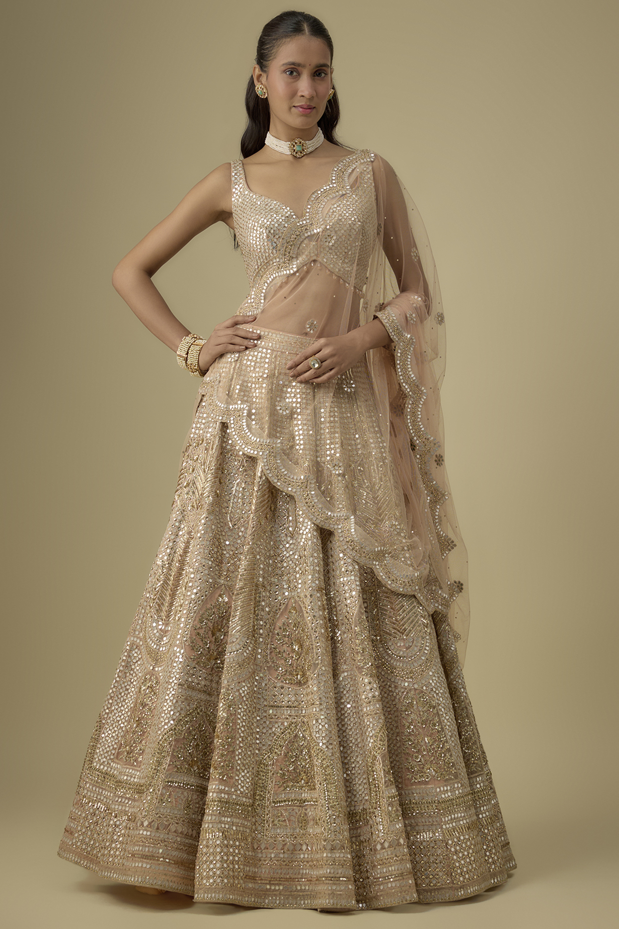 Peach Organza Bridal Lehenga Set by Angad Singh at Pernia's Pop Up Shop