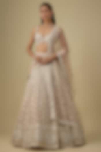 Peanut Pink Organza Wedding Lehenga Set by Angad Singh at Pernia's Pop Up Shop