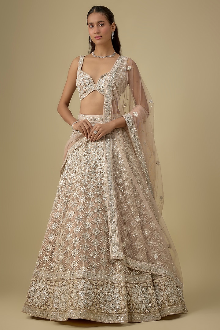 Peanut Pink Organza Wedding Lehenga Set by Angad Singh at Pernia's Pop Up Shop