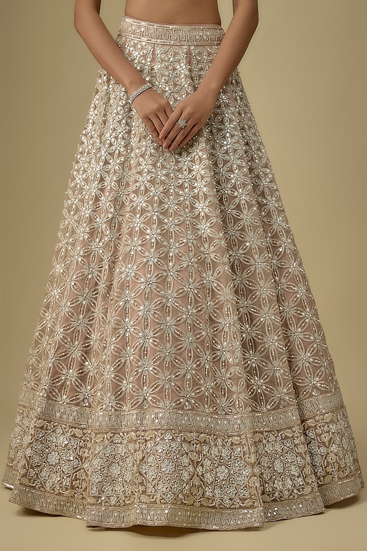 Peanut Pink Organza Wedding Lehenga Set by Angad Singh at Pernia's Pop Up Shop