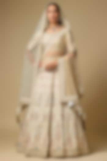 Ivory Raw Silk Wedding Lehenga Set by Angad Singh at Pernia's Pop Up Shop