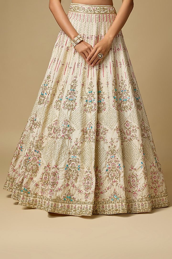 Ivory Raw Silk Wedding Lehenga Set by Angad Singh at Pernia's Pop Up Shop