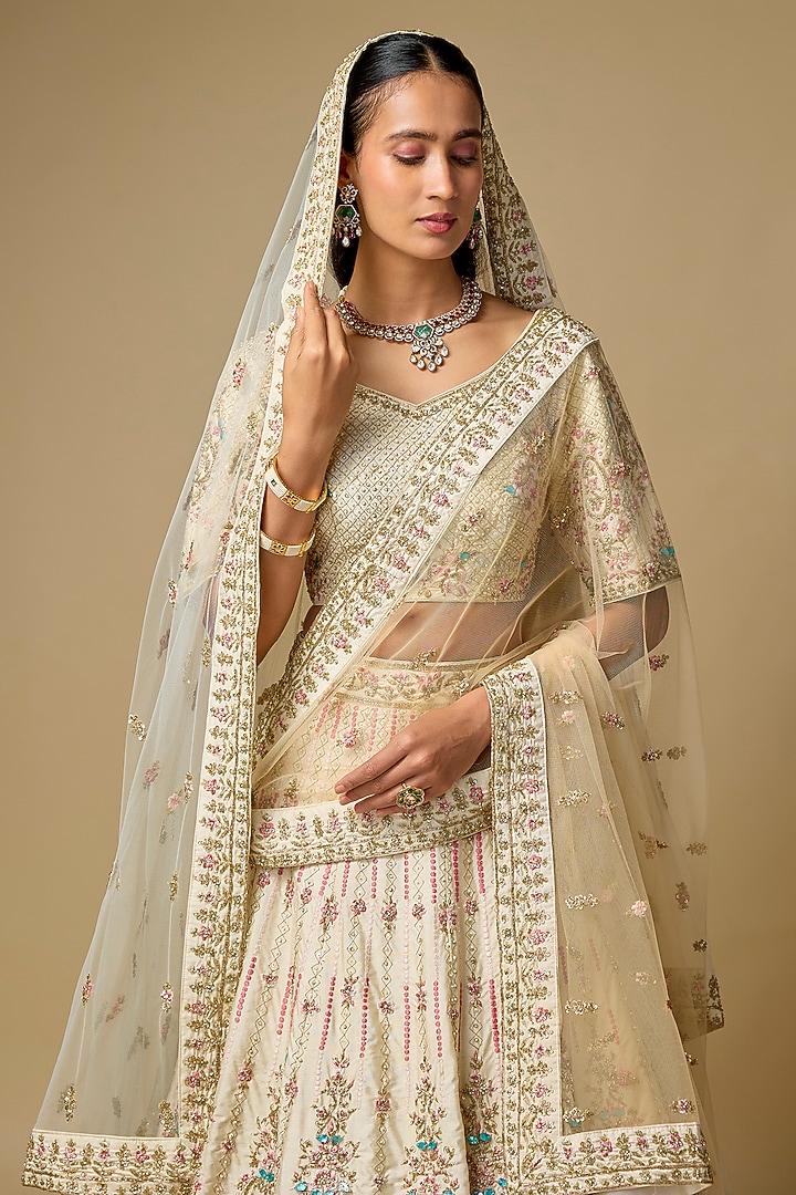 Ivory Raw Silk Wedding Lehenga Set by Angad Singh at Pernia's Pop Up Shop