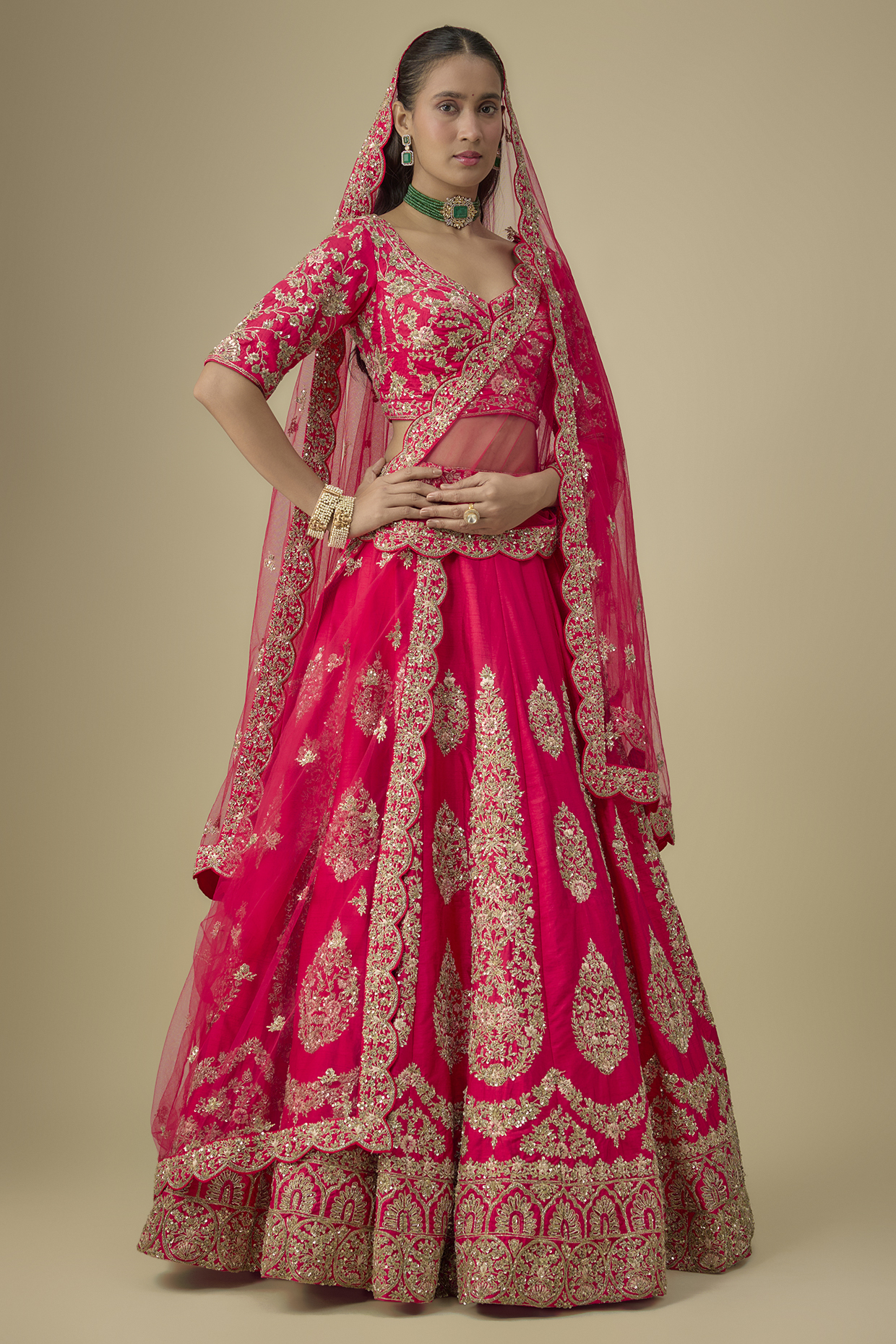 Red Raw Silk Wedding Lehenga Set by Angad Singh at Pernia's Pop Up Shop