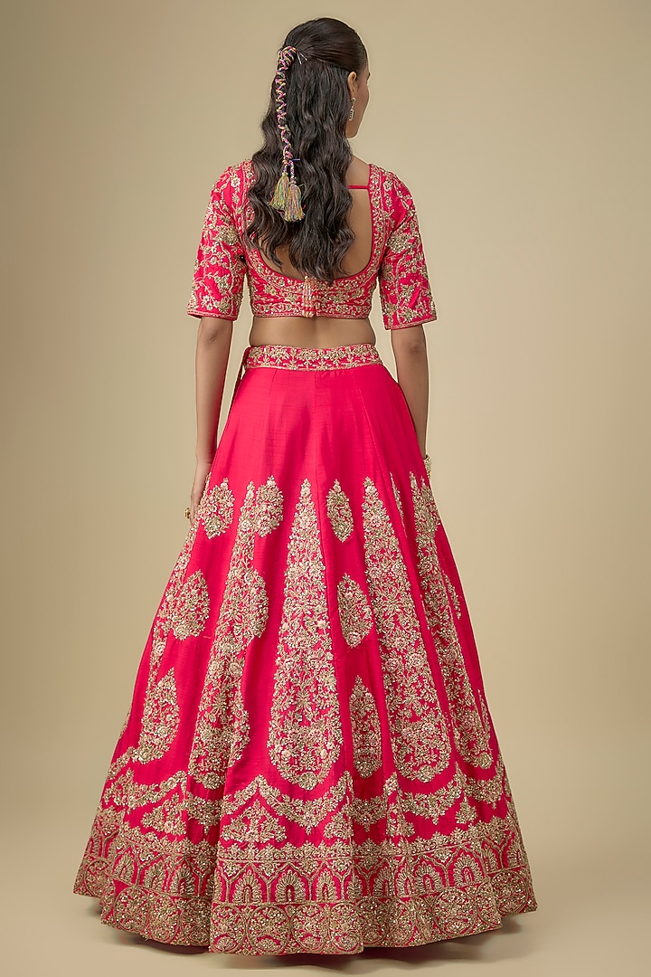 Red Raw Silk Bridal Lehenga Set by Angad Singh at Pernia's Pop Up Shop