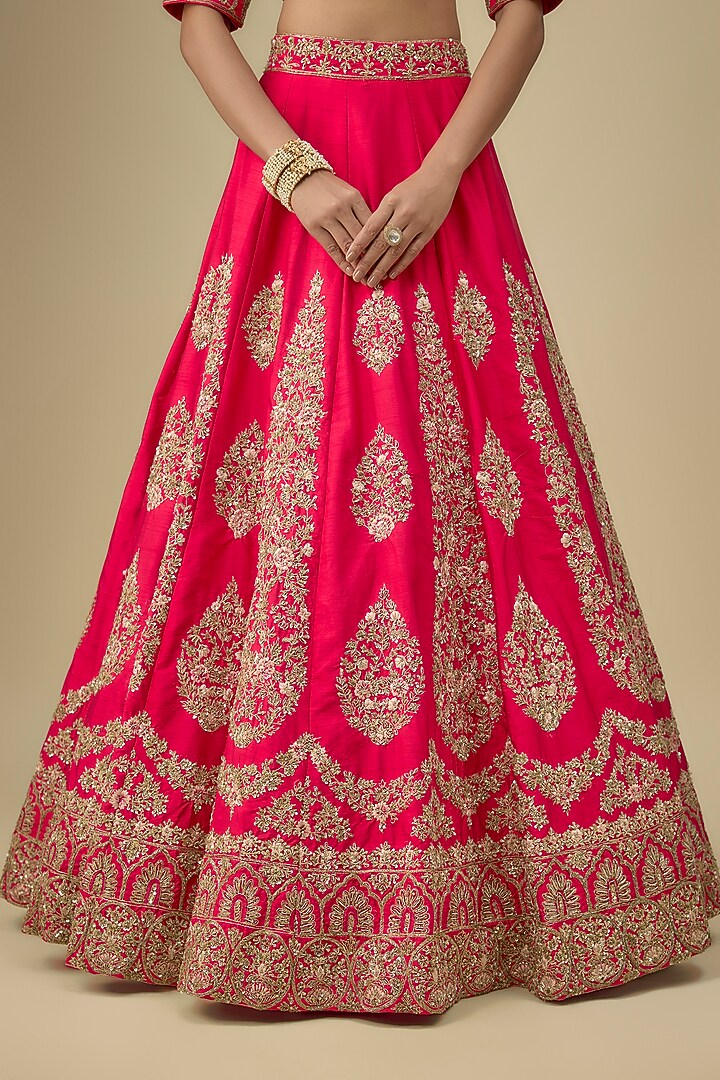 Red Raw Silk Bridal Lehenga Set by Angad Singh at Pernia's Pop Up Shop