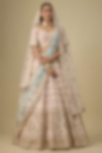 Blush Pink Raw Silk Wedding Lehenga Set by Angad Singh at Pernia's Pop Up Shop