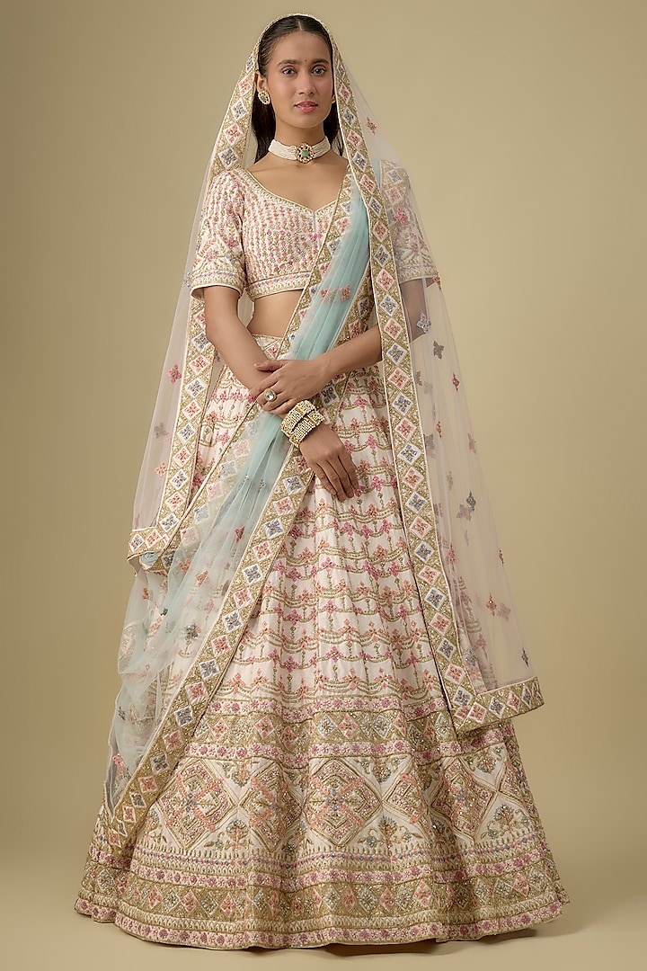 Blush Pink Raw Silk Wedding Lehenga Set by Angad Singh at Pernia's Pop Up Shop