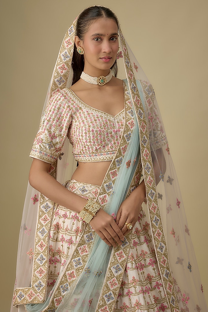Blush Pink Raw Silk Wedding Lehenga Set by Angad Singh at Pernia's Pop Up Shop