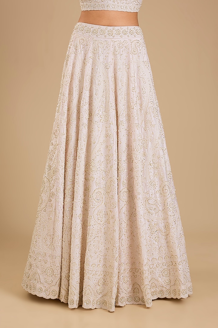Ivory Raw Silk Embroidered Bridal Lehenga Set by Angad Singh at Pernia's Pop Up Shop