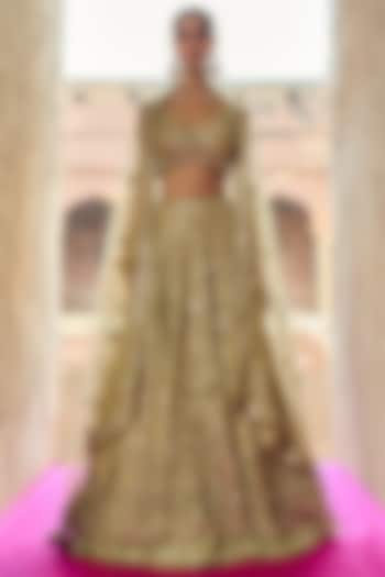Antique Gold Net Gota Embroidered Bridal Lehenga Set by Angad Singh at Pernia's Pop Up Shop