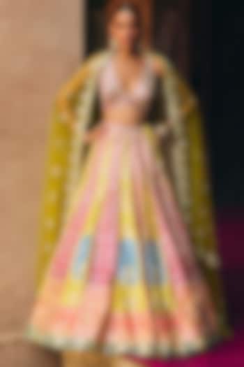 Multi-Colored Raw Silk Gota Embroidered Wedding Lehenga Set by Angad Singh at Pernia's Pop Up Shop