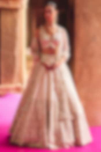 Ivory Raw Silk Mirror Embroidered Wedding Lehenga Set by Angad Singh at Pernia's Pop Up Shop