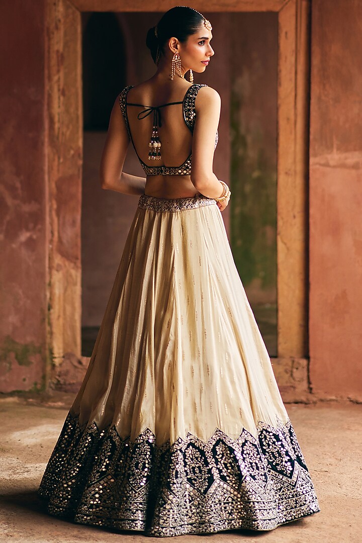 Gold & Green Tissue Mirror Embroidered Wedding Lehenga Set by Angad Singh at Pernia's Pop Up Shop