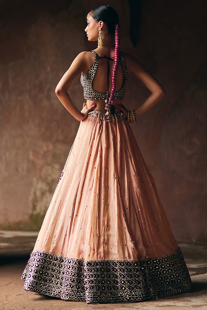 Peach Tissue Wedding Lehenga Set by Angad Singh at Pernia's Pop Up Shop