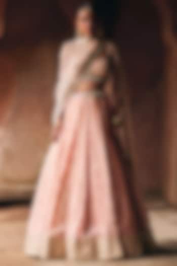 Dusty Peach Banarasi Tissue Gota Embroidered Wedding Lehenga Set by Angad Singh at Pernia's Pop Up Shop