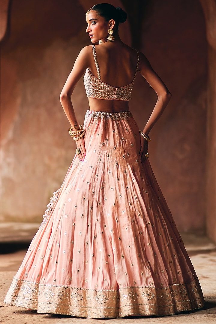 Dusty Peach Banarasi Tissue Gota Embroidered Wedding Lehenga Set by Angad Singh at Pernia's Pop Up Shop