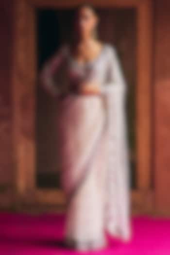 White Net Wedding Saree Set by Angad Singh at Pernia's Pop Up Shop