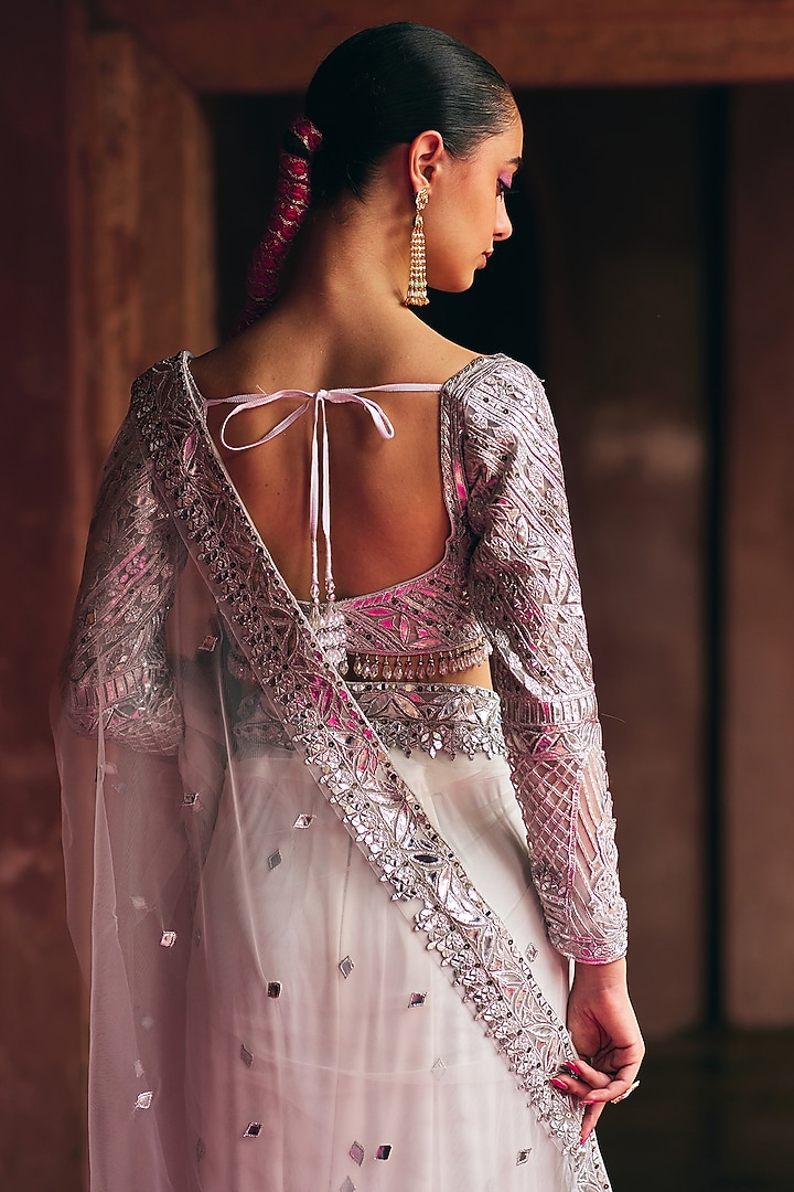 White Net Wedding Saree Set by Angad Singh at Pernia's Pop Up Shop