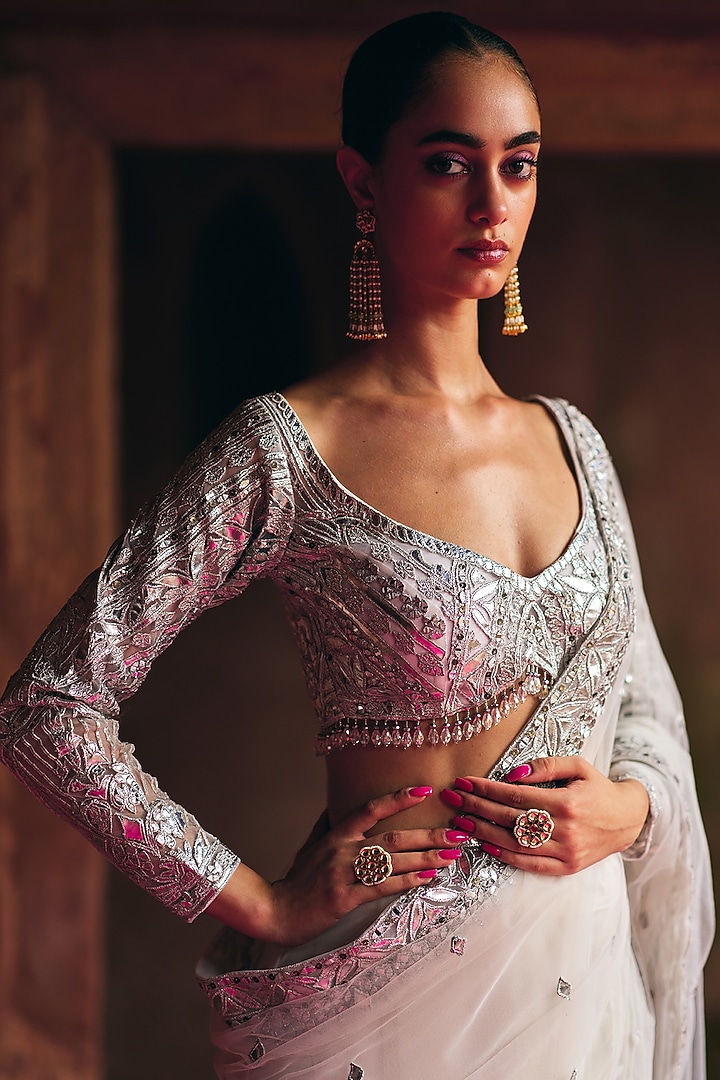 White Net Wedding Saree Set by Angad Singh at Pernia's Pop Up Shop