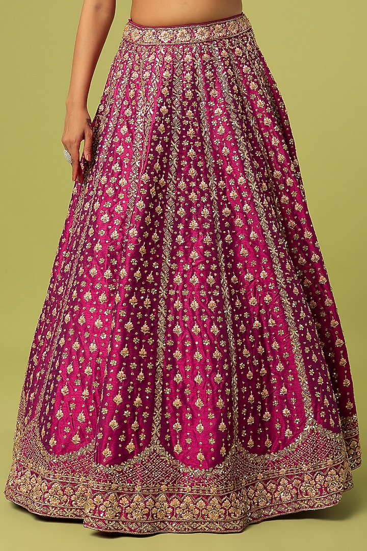 Magenta Raw Silk Hand Embroidered Wedding Lehenga Set by Angad Singh at Pernia's Pop Up Shop