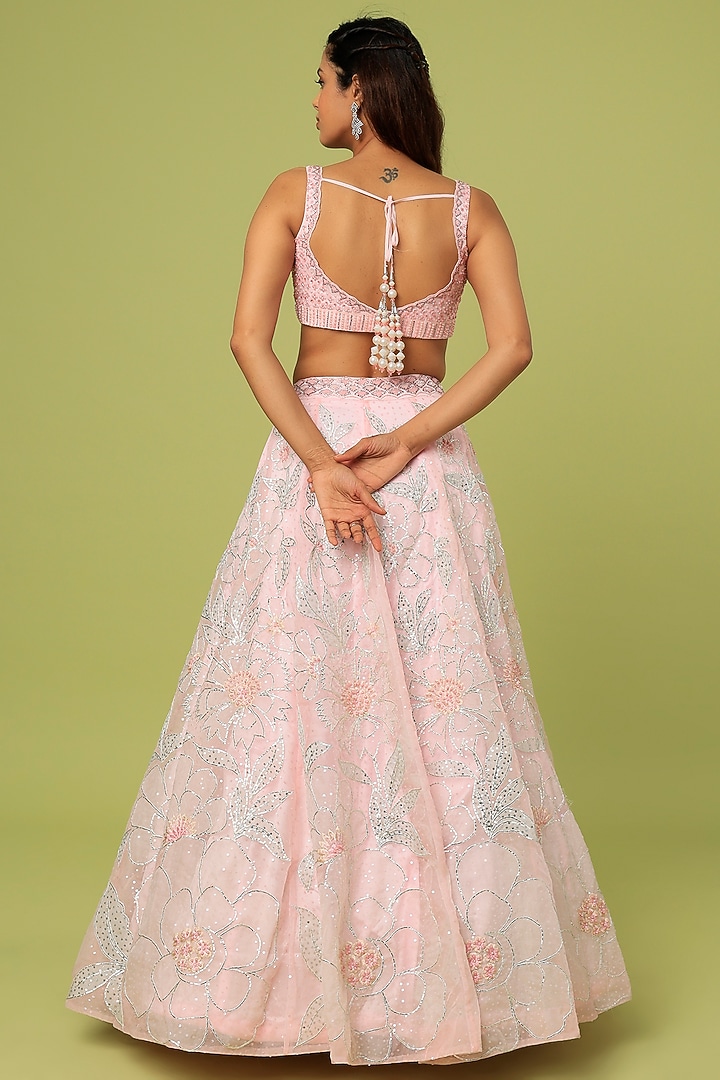 Blush Pink Raw Silk Embellished Wedding Lehenga Set by Angad Singh at Pernia's Pop Up Shop
