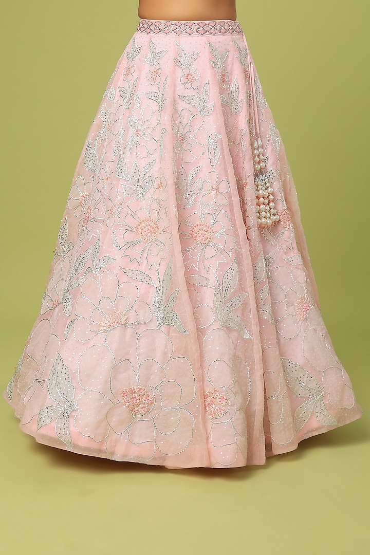 Blush Pink Raw Silk Embellished Wedding Lehenga Set by Angad Singh at Pernia's Pop Up Shop