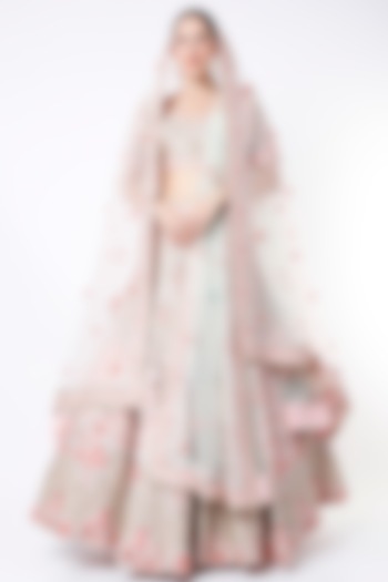 Blush Pink Raw Silk Zardosi Embroidered Wedding Lehenga Set  by Angad Singh at Pernia's Pop Up Shop