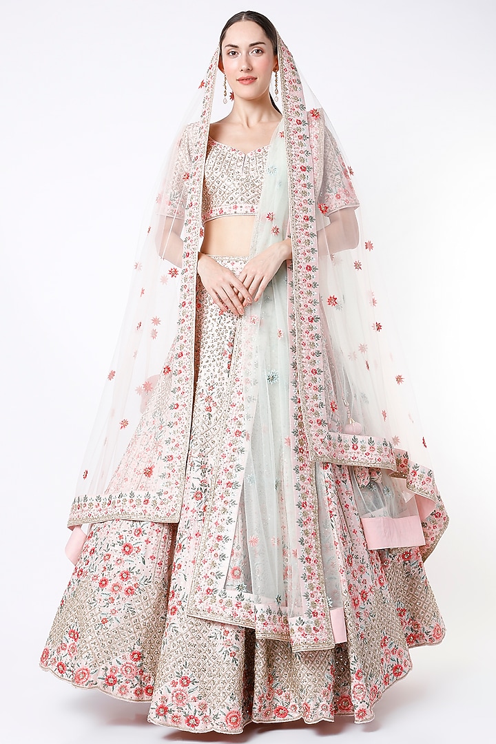 Blush Pink Raw Silk Zardosi Embroidered Wedding Lehenga Set  by Angad Singh at Pernia's Pop Up Shop