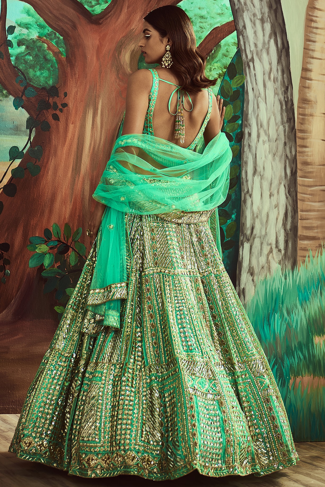 Buy Tonal Emerald Green Lehenga Set by Designer ANGAD SINGH Online at