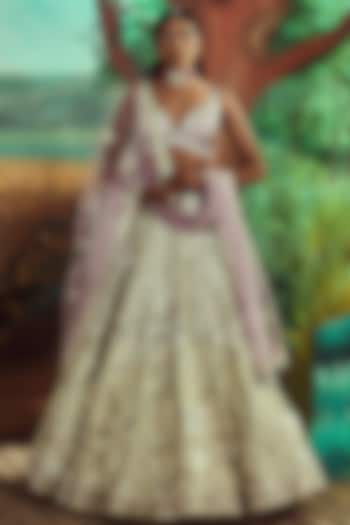 Lavender Net Embroidered Wedding Lehenga Set by Angad Singh at Pernia's Pop Up Shop