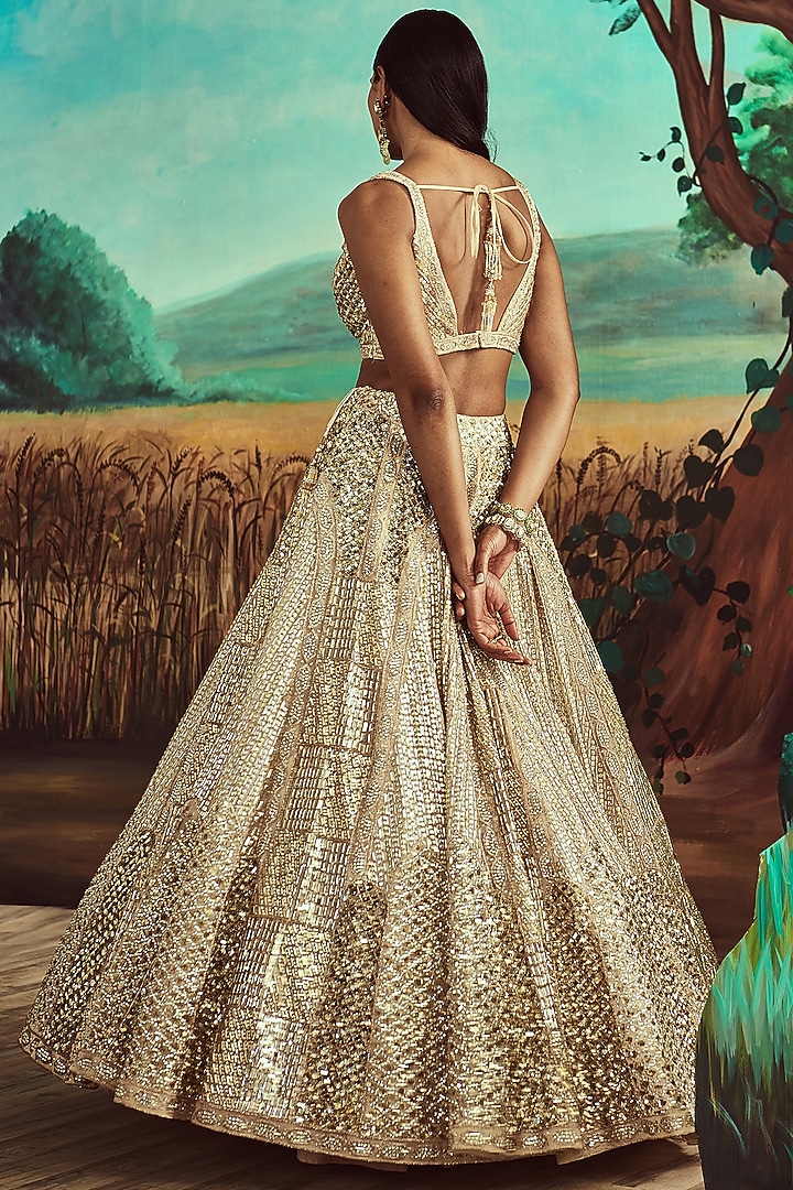 Gold Organza Hand Embroidered Bridal Lehenga Set by Angad Singh at Pernia's Pop Up Shop
