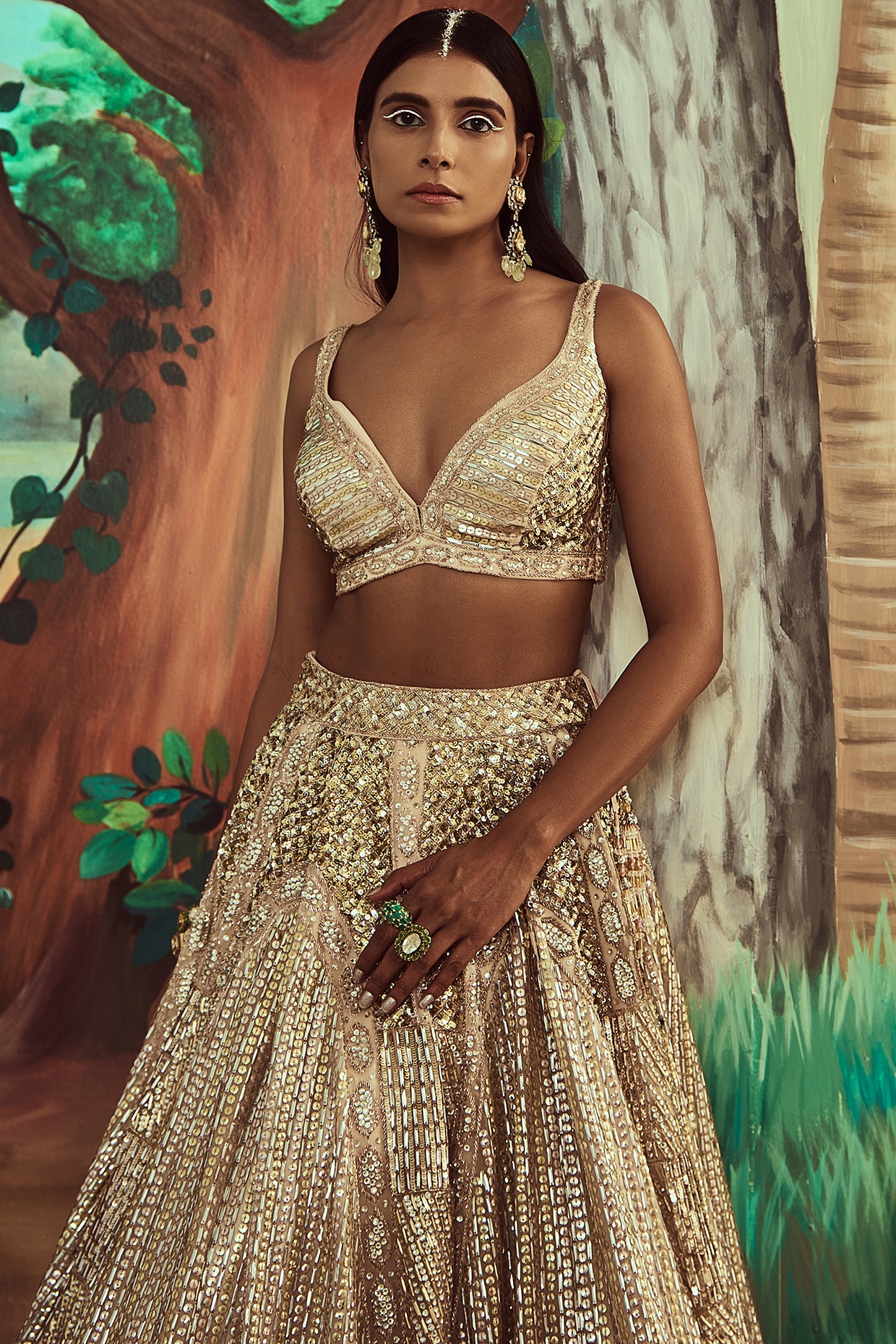 Biscotti Gold Sequins Embroidered Lehenga | Seema Gujral – KYNAH