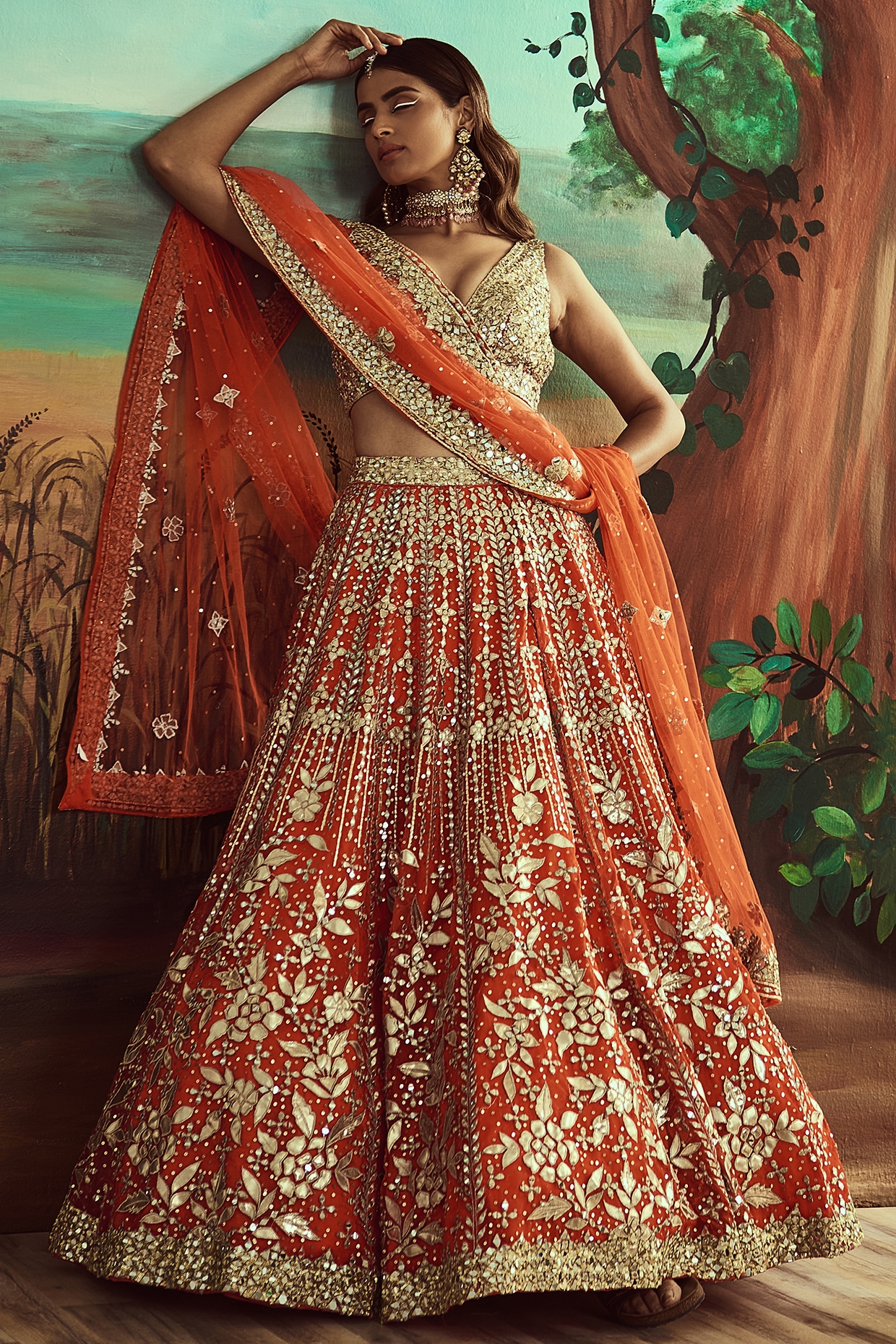 Rust Rust Bridal Lehenga by HER CLOSET for rent online | FLYROBE