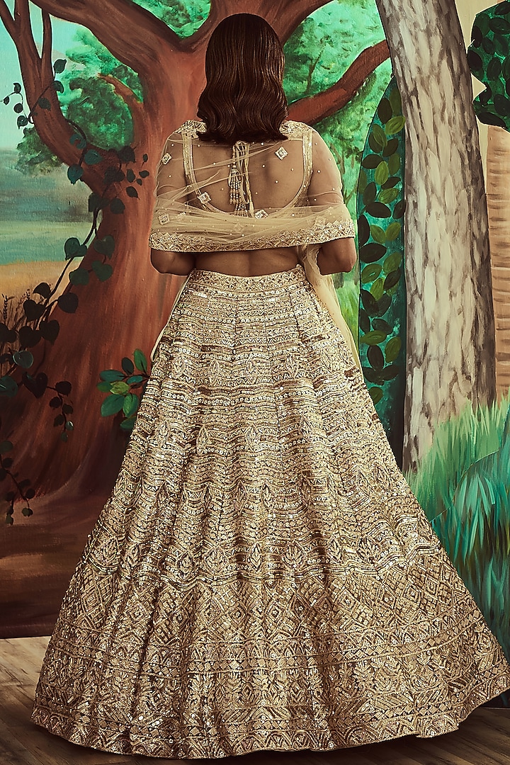 Metallic Gold Net Embroidered Bridal Lehenga Set by Angad Singh at Pernia's Pop Up Shop