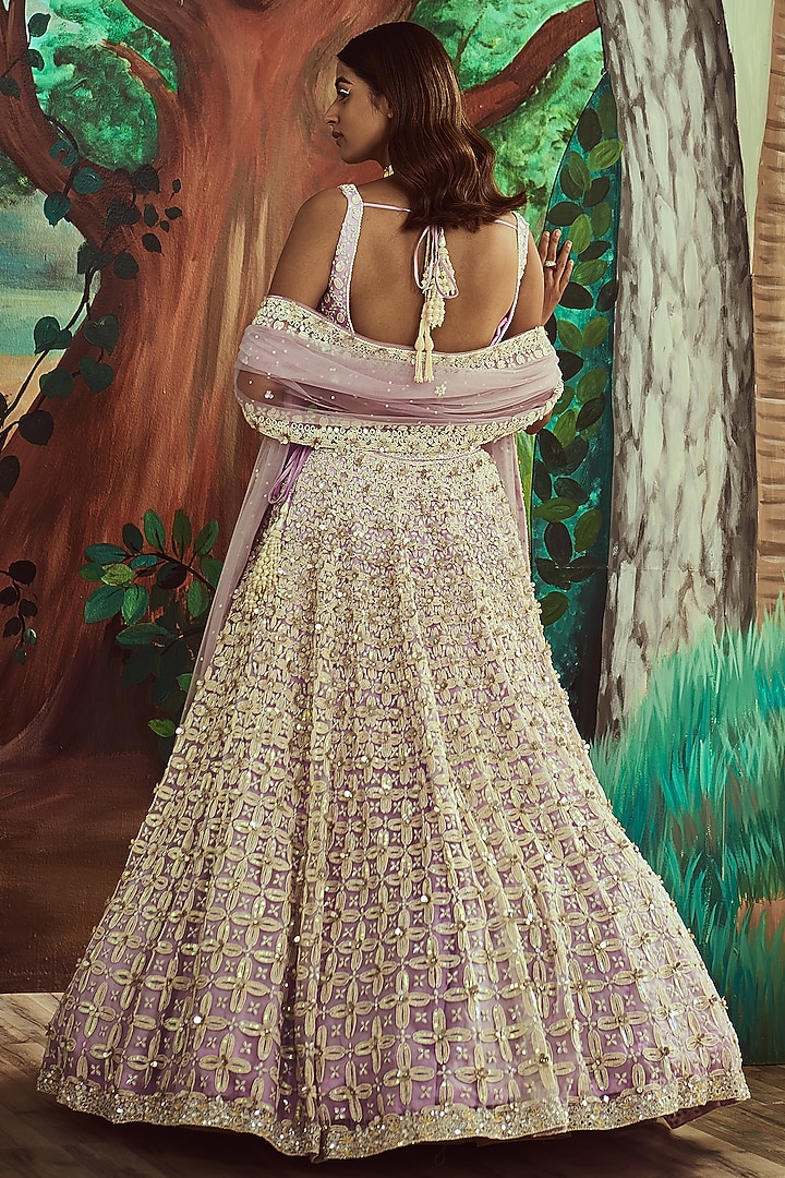 Lilac Organza Embroidered Bridal Lehenga Set by Angad Singh at Pernia's Pop Up Shop