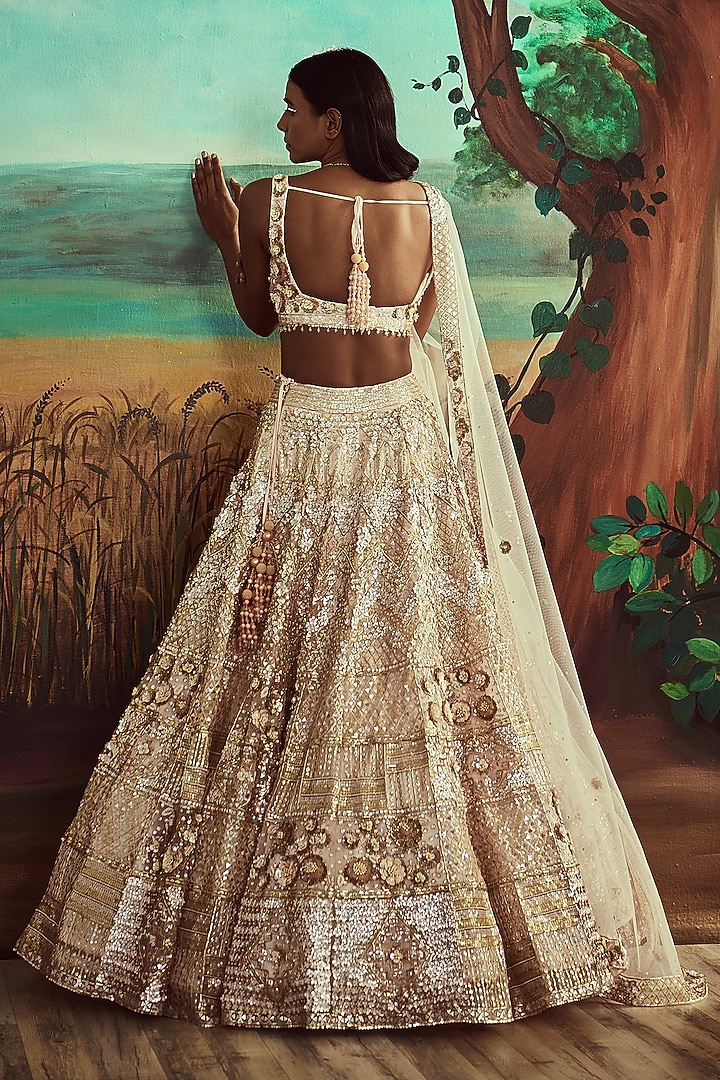 Blush Pink Embroidered Bridal Lehenga Set by Angad Singh at Pernia's Pop Up Shop