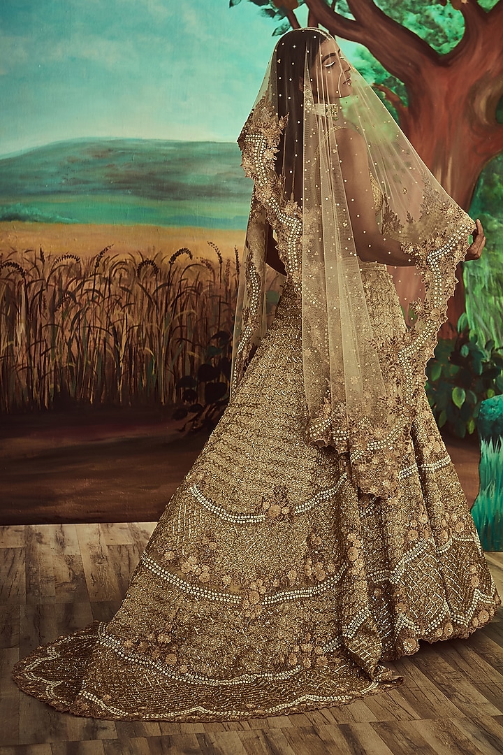 Gold Organza Embroidered Bridal Lehenga Set by Angad Singh at Pernia's Pop Up Shop