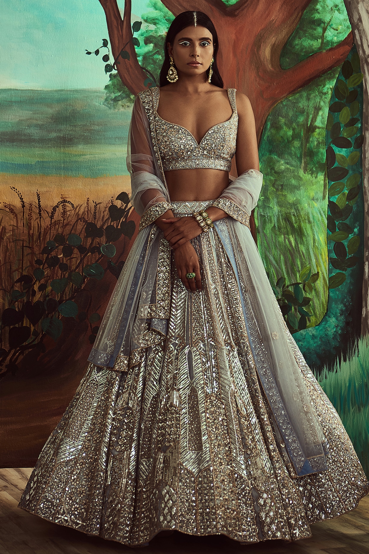 open lace back dress Teal organza bridal dress with designer groom sherwani  Nameera by Farooq