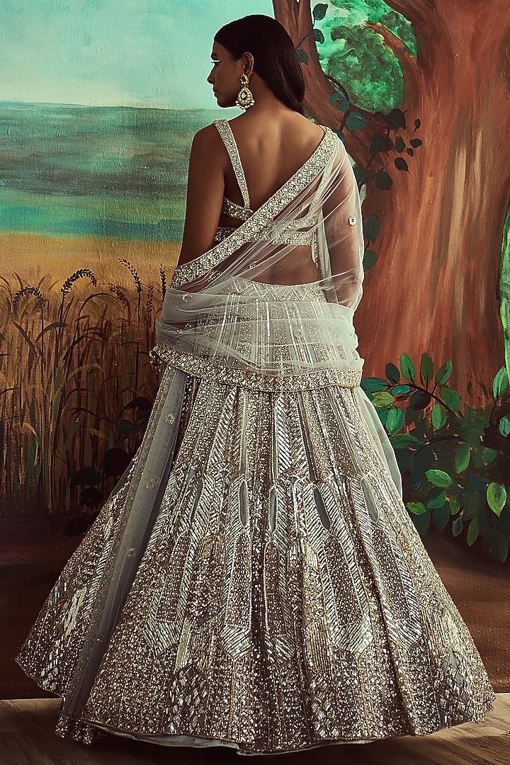 Steel Grey Organza Embroidered Bridal Lehenga Set by Angad Singh at Pernia's Pop Up Shop