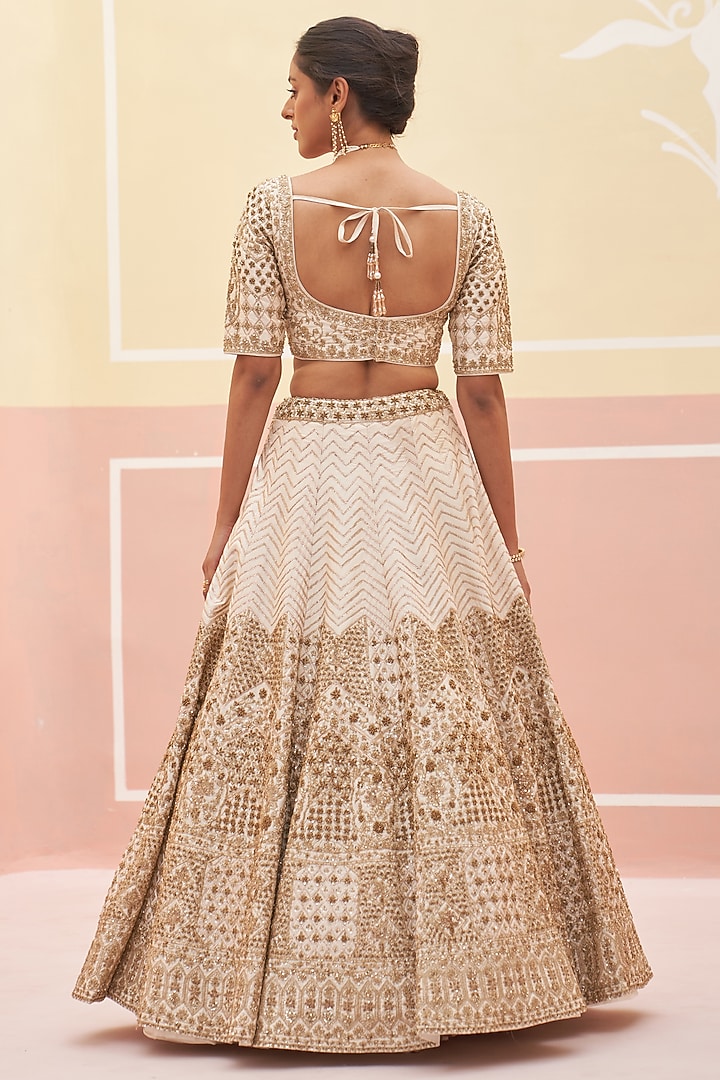 Ivory Raw Silk Zardosi Embroidered Bridal Lehenga Set by Angad Singh at Pernia's Pop Up Shop