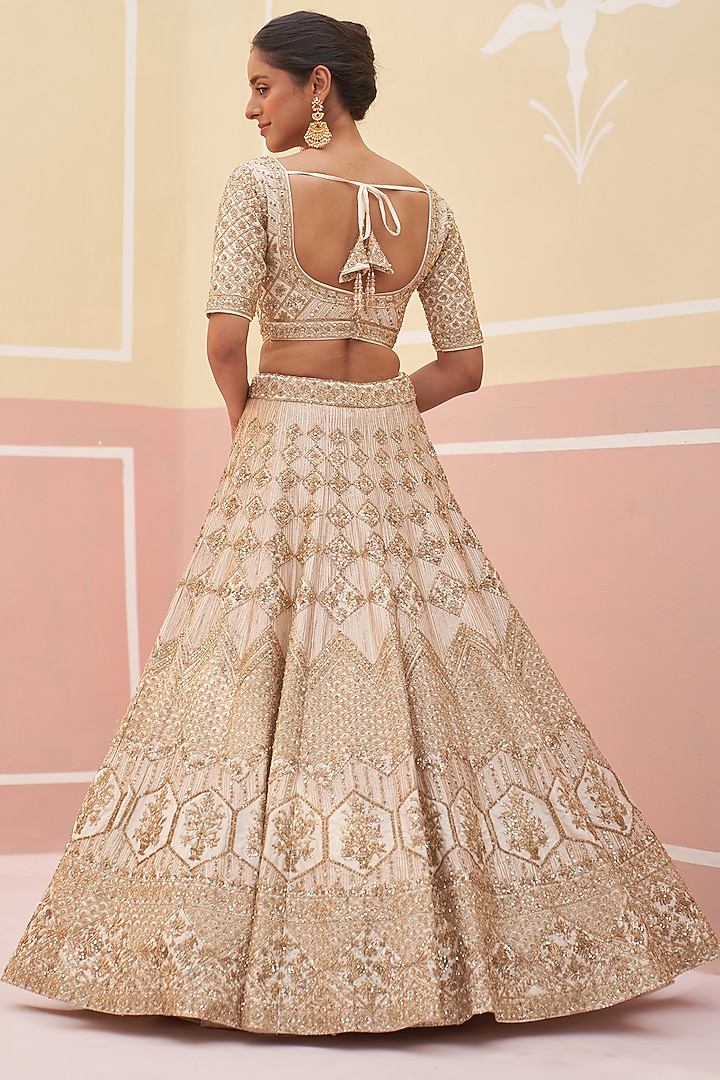 Ivory Raw Silk Zardosi Embroidered Bridal Lehenga Set by Angad Singh at Pernia's Pop Up Shop