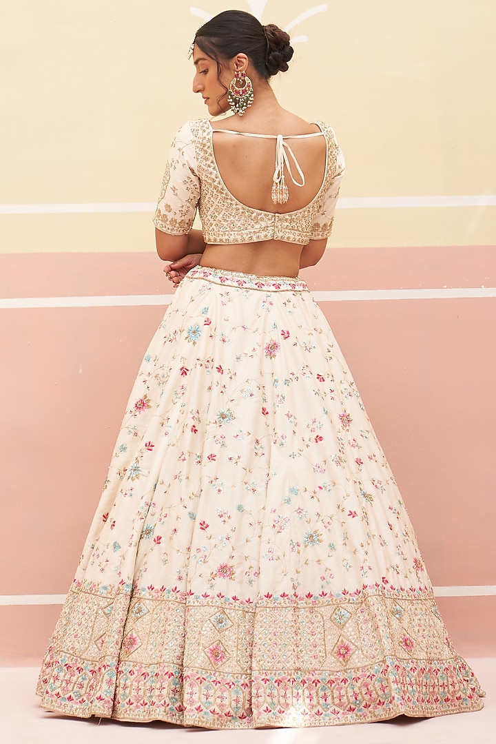 Ivory Raw Silk Zardosi Embroidered Wedding Lehenga Set by Angad Singh at Pernia's Pop Up Shop
