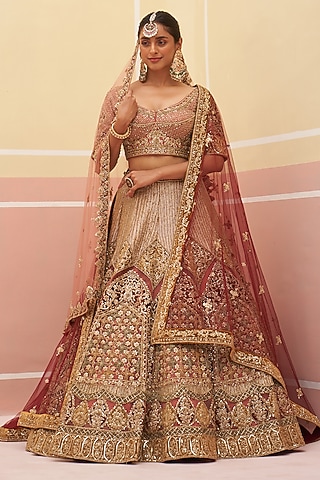 Onion Pink Organza Zardosi Embroidered Lehenga Set by Angad Singh