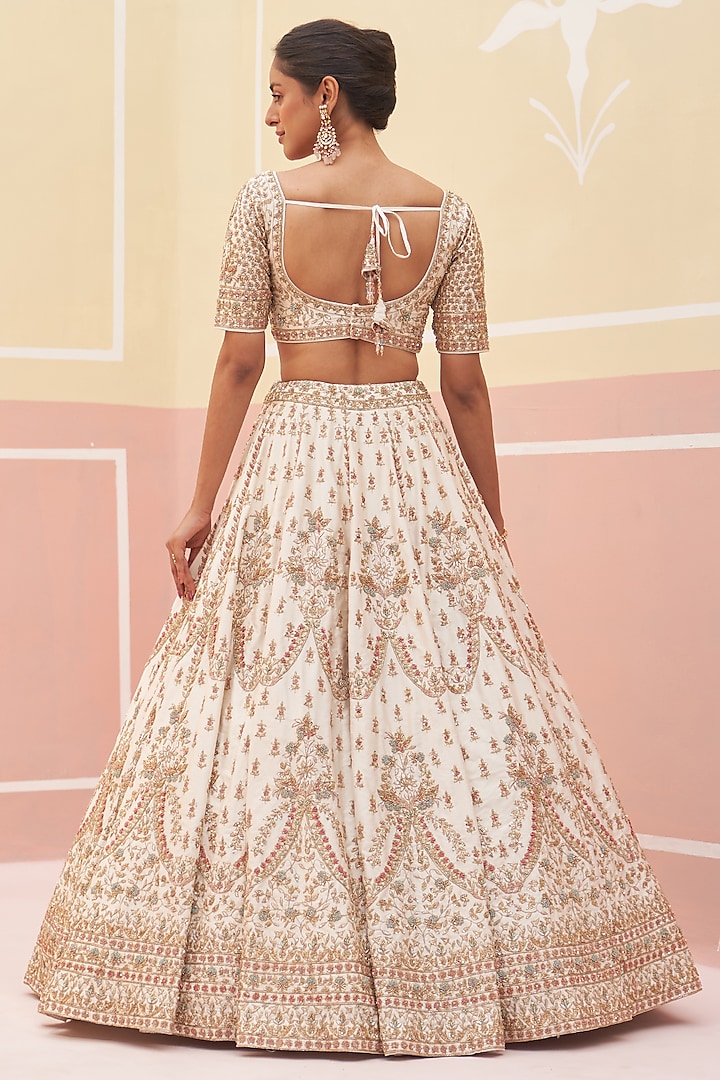 Ivory Raw Silk Zardosi Embroidered Bridal Lehenga Set by Angad Singh at Pernia's Pop Up Shop