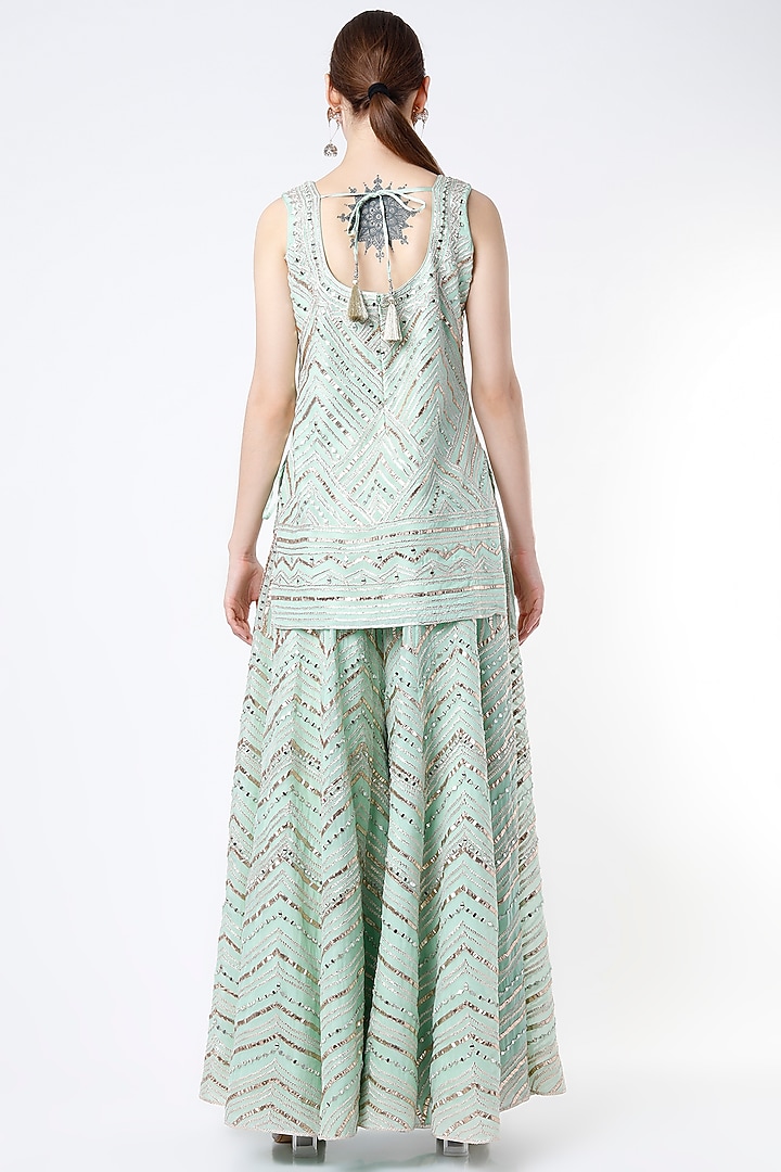 Mint Green Embroidered Wedding Sharara Set by Angad Singh at Pernia's Pop Up Shop